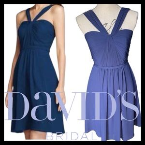 David's Bridal Marine Blue Sleeveless Chiffon Fit and Flare Dress (4)